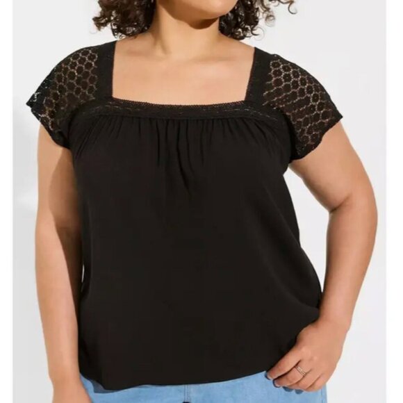 torrid Tops - Torrid Size 1 Top Black Short Sleeve Square Neck Lace Fairy Grunge Blouse 1X